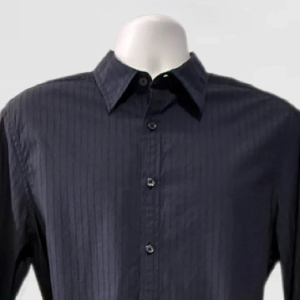 Kenneth Cole New York Men’s Blue Dress Shirt with Tonal Stripes - Size Large